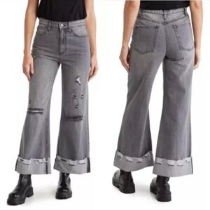 Alice & Olivia Womens Grey Distress High Rise Wide Leg Boyfriend Jeans Size 30